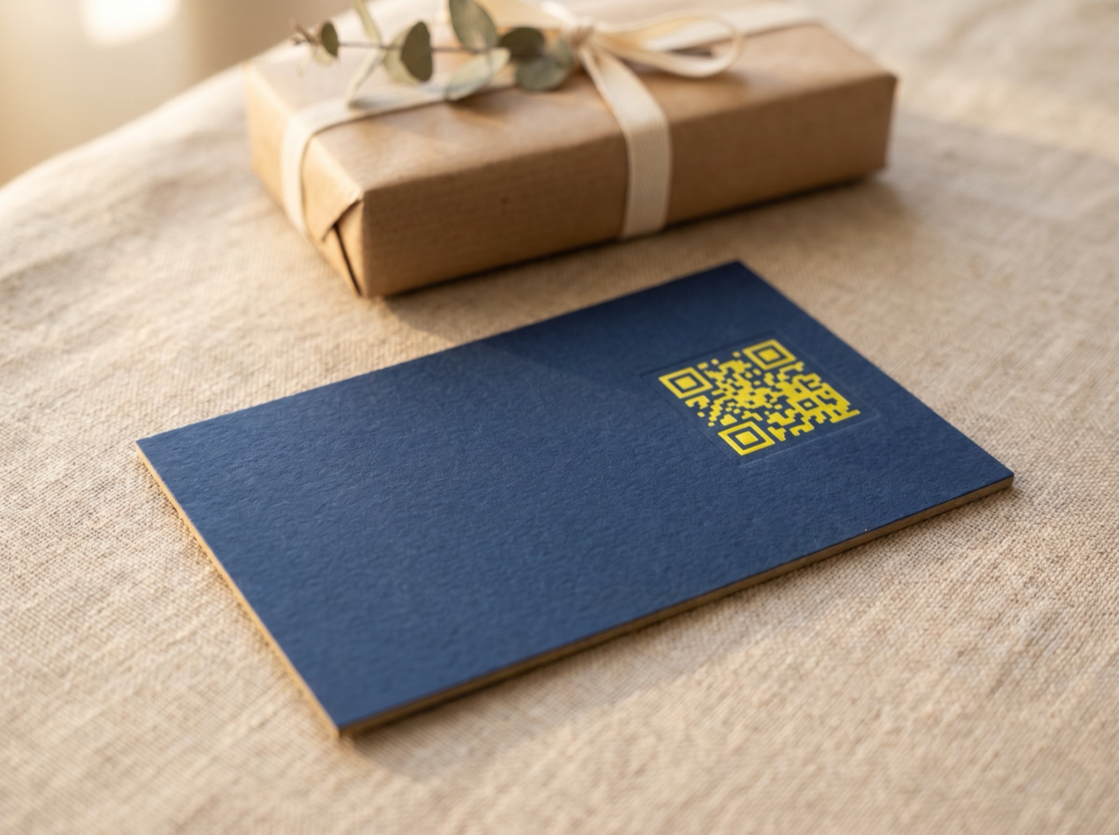 A branded recognition card with a QR gift token, in the Good Thnx palette